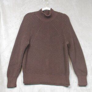 J Crew Sweater Womens Medium Relaxed Rollneck Fisherman Ribbed Chunky Knit Brown